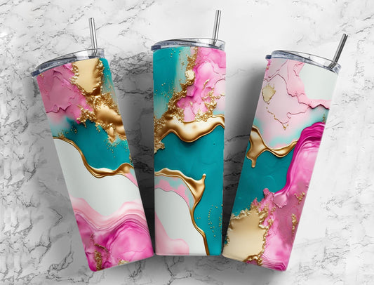 Pink, Teal and Gold Marble Tumbler