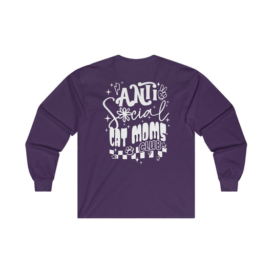 "Anti-Social Cat Moms Club" Cotton Long Sleeve Tee