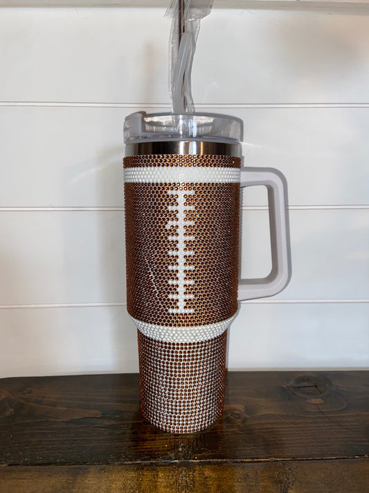 BLEMISHED 40oz Rhinestoned Football Tumblers