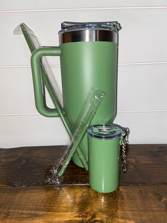 Green 40oz Tumbler and Matching 3oz Keychain Tumbler