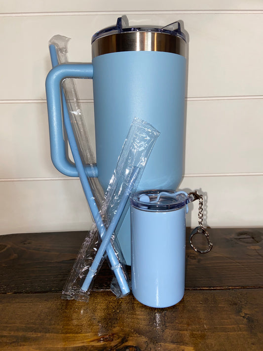 Blue 40oz Tumbler and Matching 3oz Keychain Tumbler