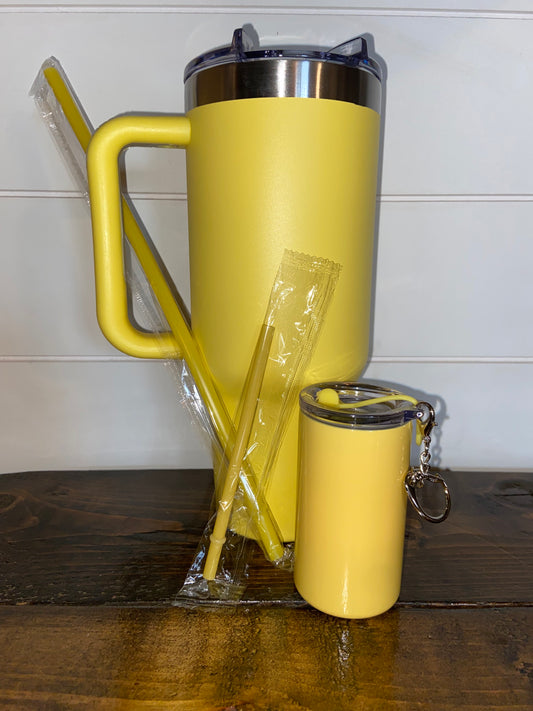 Yellow 40oz Tumbler and Matching 3oz Keychain Tumbler