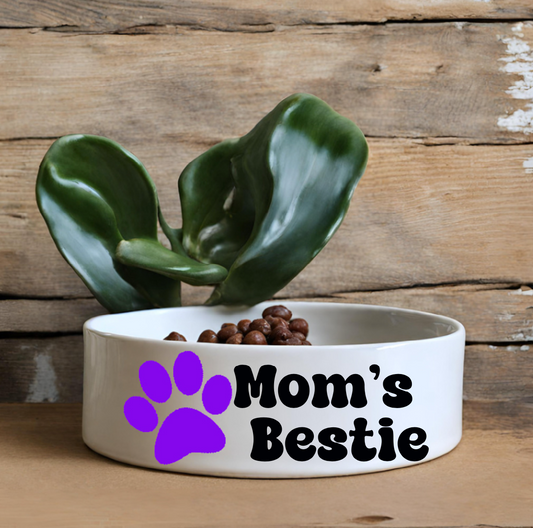 "Mom's Bestie" Personalized Paw Print Pet Bowl