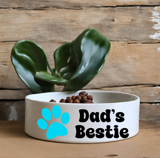 "Dad's Bestie" Personalized Paw Print Pet Bowl